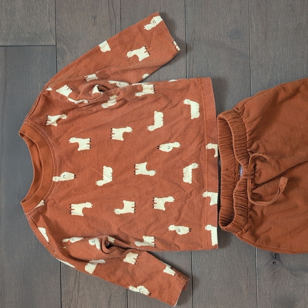 Hanna Andersson 12-18 Month Llama Print Long Sleeve Tee & French Terry Pants Set - Picture 3 of 11